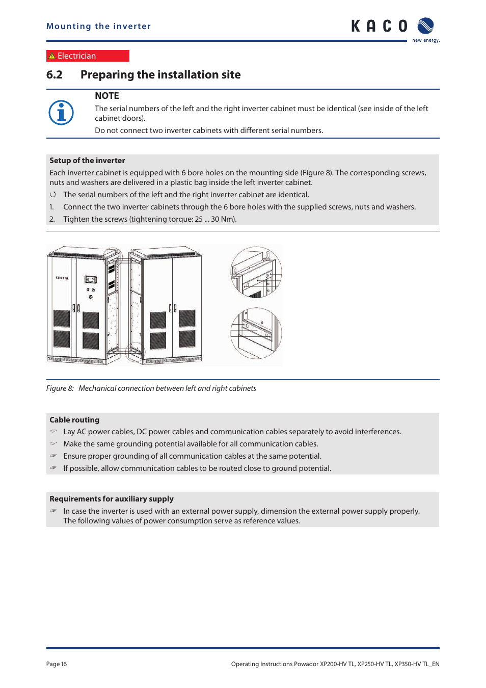 2 preparing the installation site, Preparing the installation site | KACO Powador XP200-HV TL User Manual | Page 16 / 90
