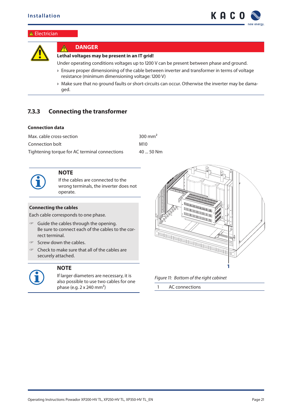 3 connecting the transformer | KACO Powador XP200-HV TL User Manual | Page 21 / 90