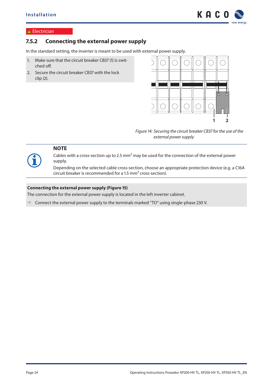 2 connecting the external power supply | KACO Powador XP200-HV TL User Manual | Page 24 / 90