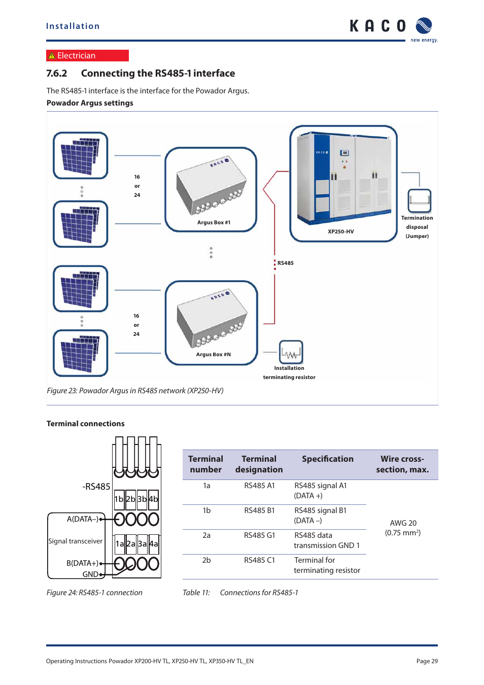 Rs485 | KACO Powador XP200-HV TL User Manual | Page 29 / 90