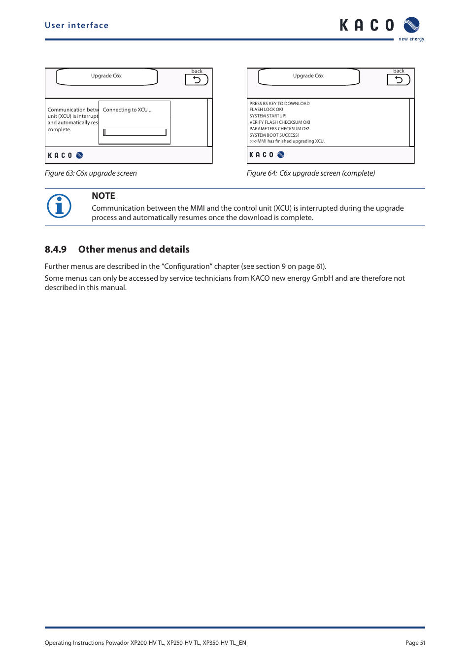 It (figure 63, Figure 64), 9 other menus and details | User interface | KACO Powador XP200-HV TL User Manual | Page 51 / 90