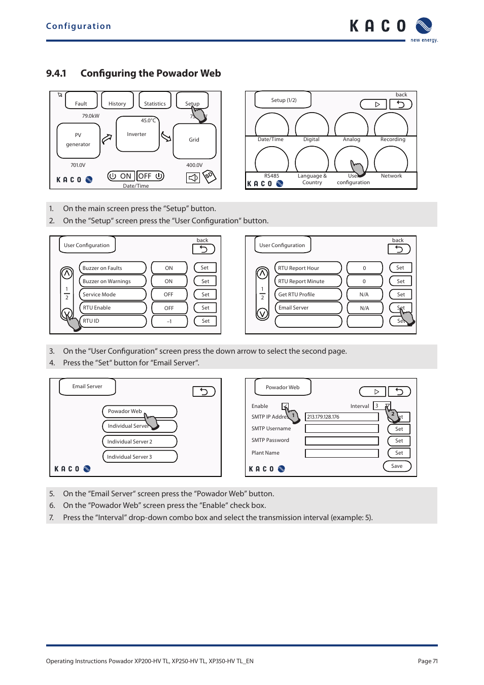 1 configuring the powador web, Configuration | KACO Powador XP200-HV TL User Manual | Page 71 / 90