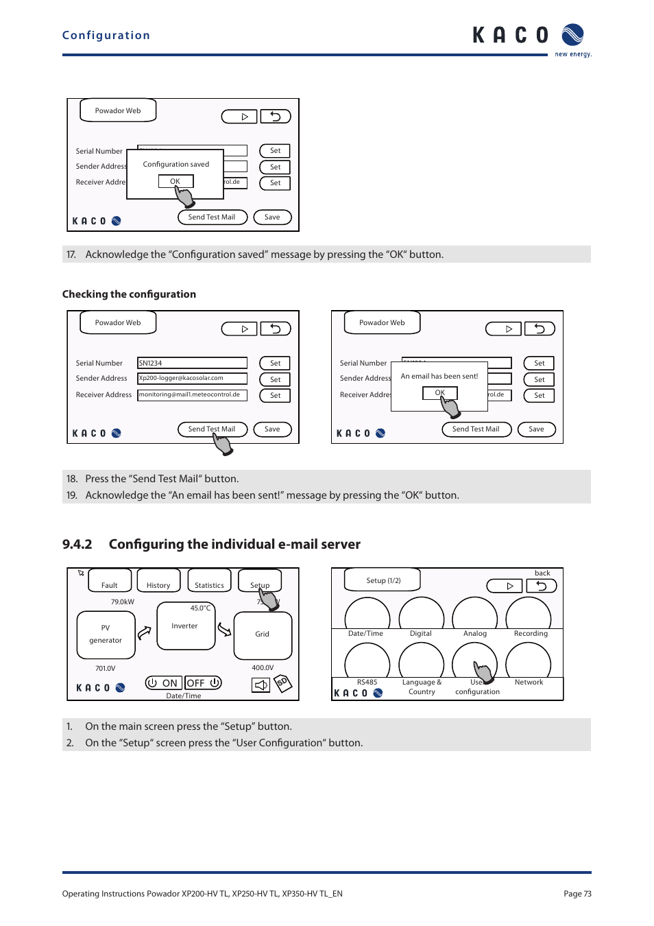 2 configuring the individual e-mail server, Configuration | KACO Powador XP200-HV TL User Manual | Page 73 / 90