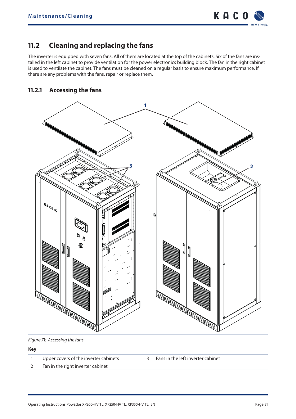 2 cleaning and replacing the fans, 1 accessing the fans | KACO Powador XP200-HV TL User Manual | Page 81 / 90