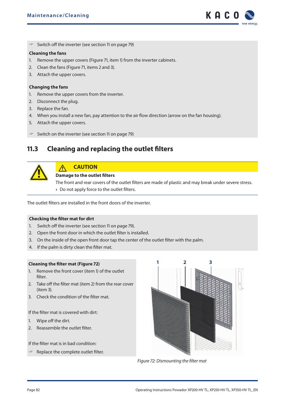 3 cleaning and replacing the outlet filters | KACO Powador XP200-HV TL User Manual | Page 82 / 90