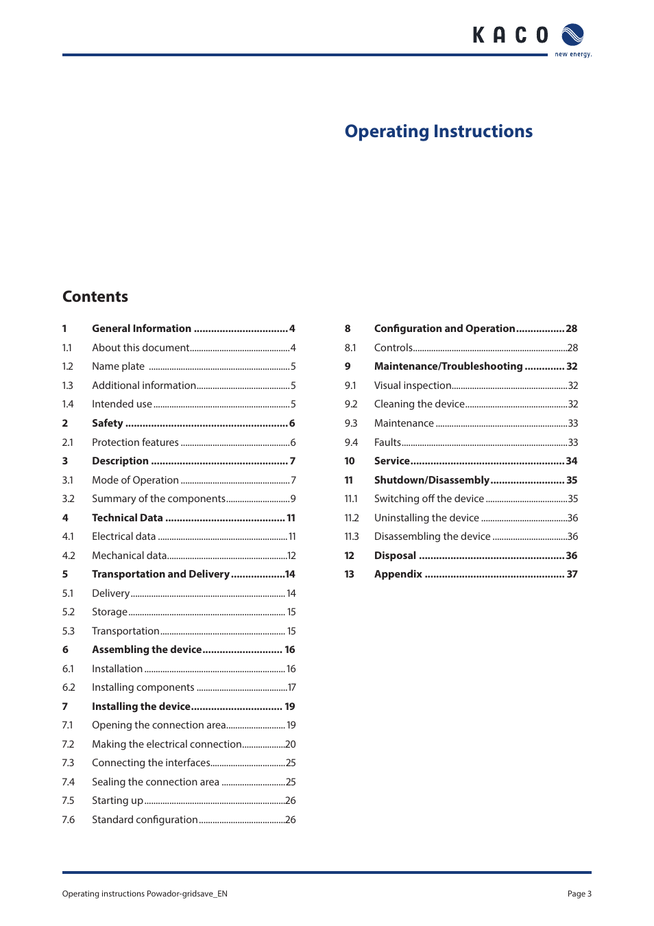 KACO Powador-gridsave User Manual | Page 3 / 40