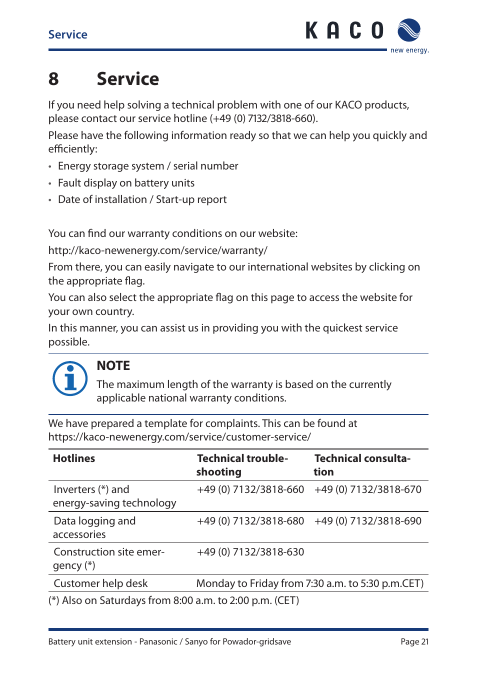 8 service, 8service | KACO Powador-gridsave User Manual | Page 21 / 24