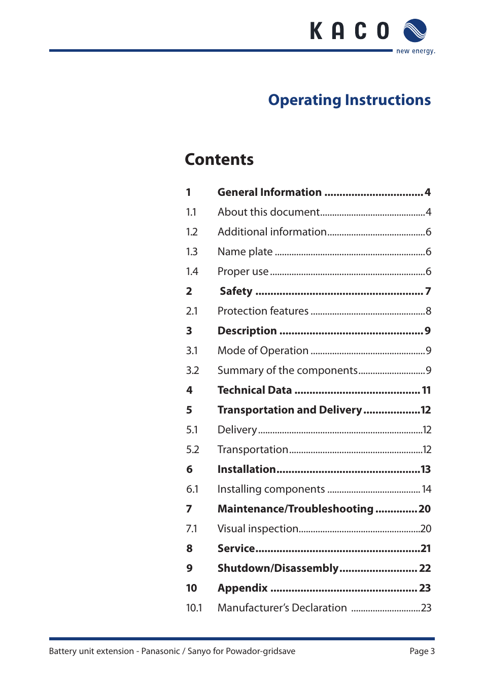 KACO Powador-gridsave User Manual | Page 3 / 24