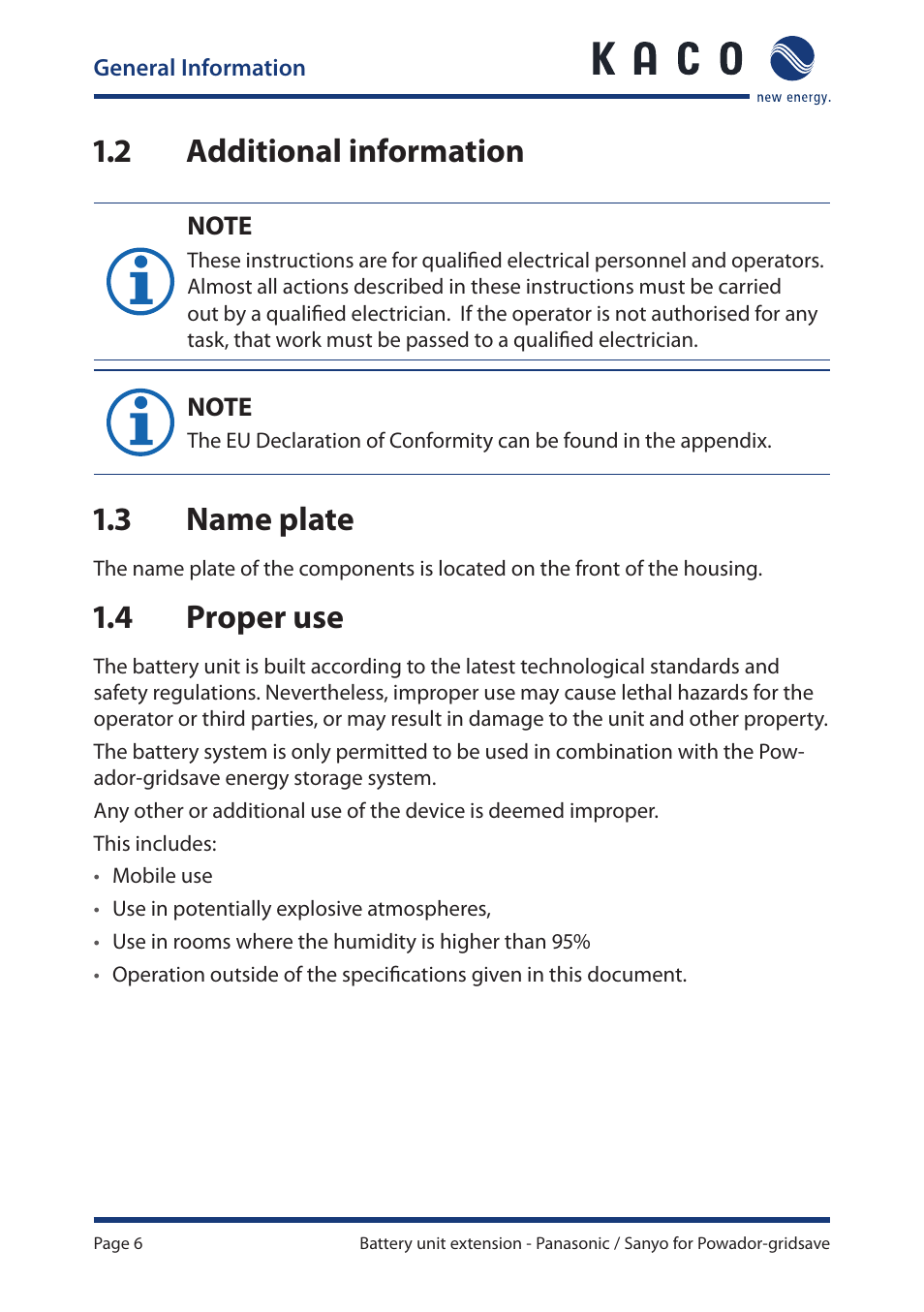 2 additional information, 3 name plate, 4 proper use | Additional information, Name plate, Proper use | KACO Powador-gridsave User Manual | Page 6 / 24