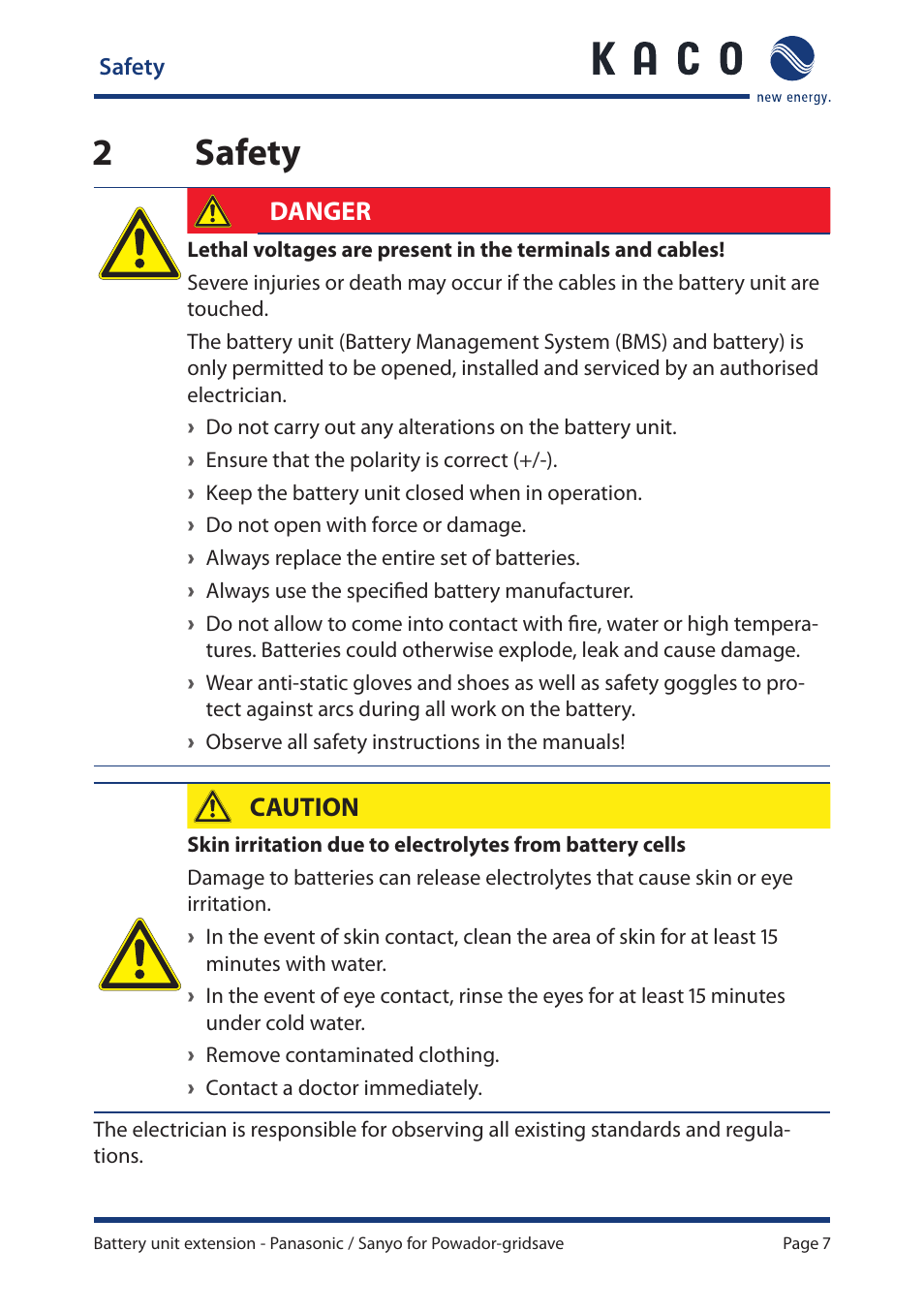 2 safety, Safety, 2safety | Danger, Caution | KACO Powador-gridsave User Manual | Page 7 / 24