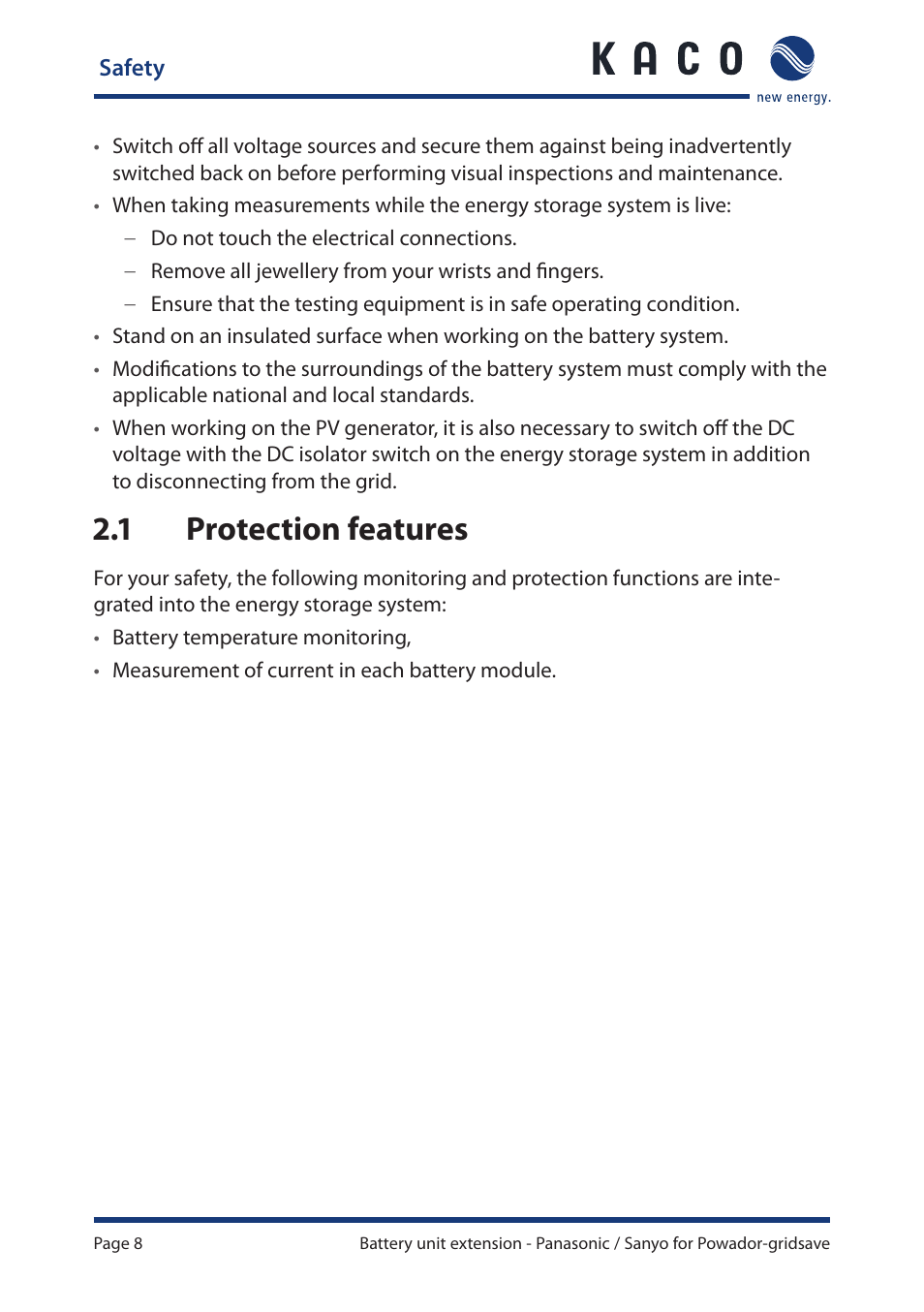 1 protection features, Protection features | KACO Powador-gridsave User Manual | Page 8 / 24