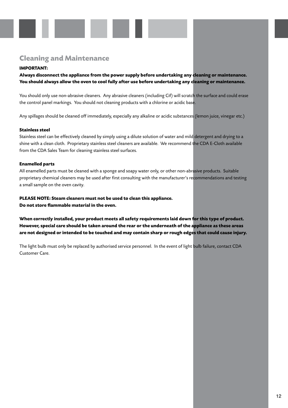 Cleaning and maintenance | CDA SV470 User Manual | Page 13 / 20