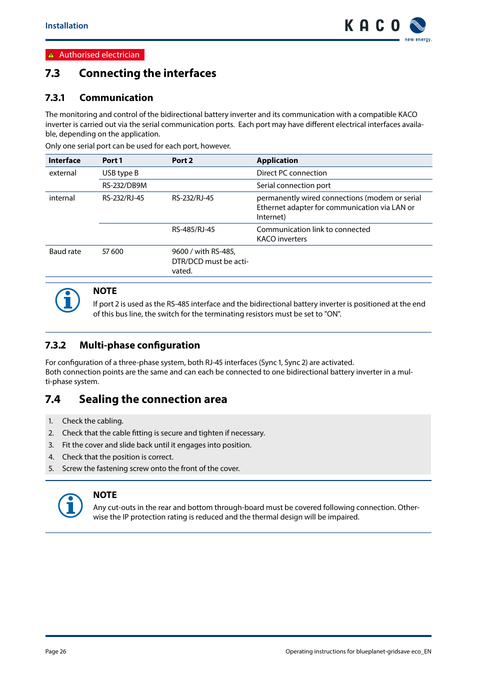 3 connecting the interfaces, 4 sealing the connection area | KACO blueplanet gridsave eco 5.0 TR1 User Manual | Page 26 / 46