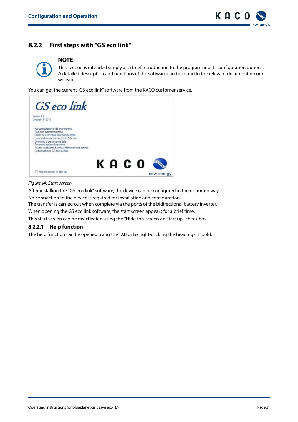 2 first steps with "gs eco link | KACO blueplanet gridsave eco 5.0 TR1 User Manual | Page 31 / 46