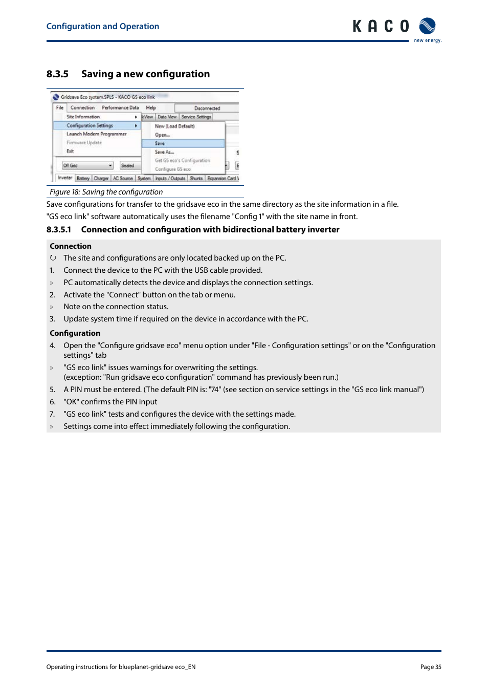 5 saving a new configuration | KACO blueplanet gridsave eco 5.0 TR1 User Manual | Page 35 / 46