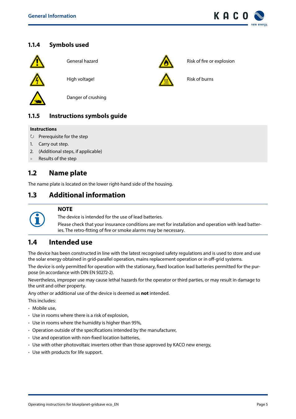 2 name plate, 3 additional information, 4 intended use | KACO blueplanet gridsave eco 5.0 TR1 User Manual | Page 5 / 46