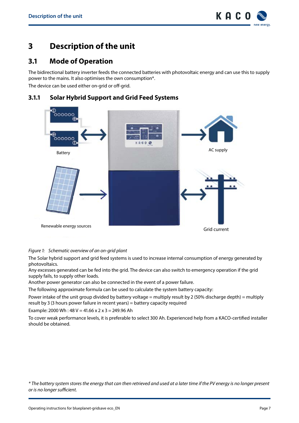 3description of the unit, 1 mode of operation | KACO blueplanet gridsave eco 5.0 TR1 User Manual | Page 7 / 46
