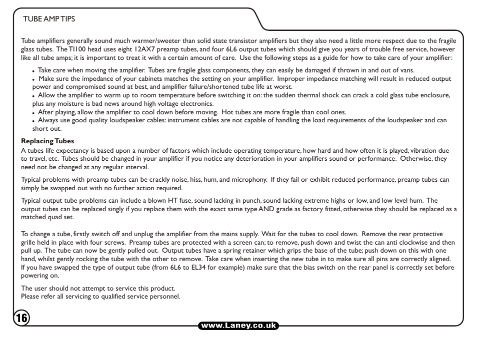 Laney TI100 User Manual | Page 16 / 20