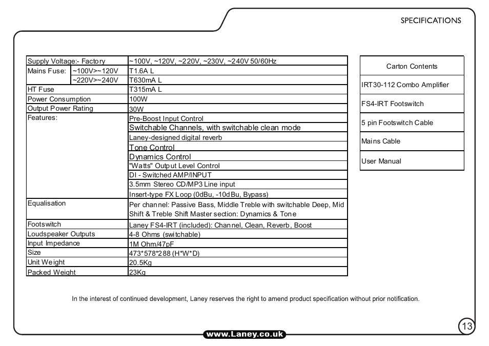 Laney IRT30-112 User Manual | Page 13 / 16