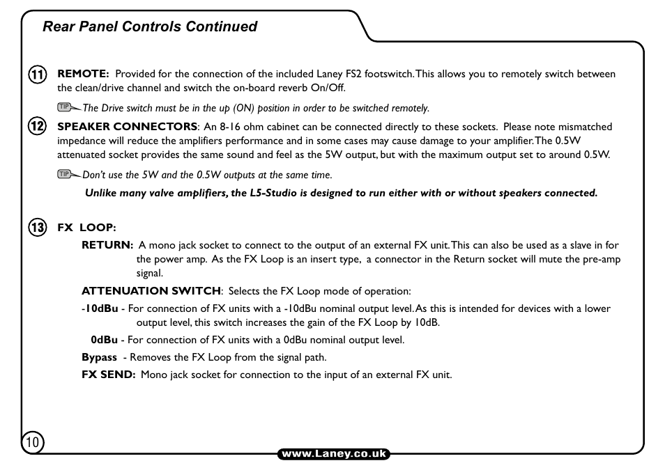 Rear panel controls continued | Laney L5-STUDIO User Manual | Page 10 / 20