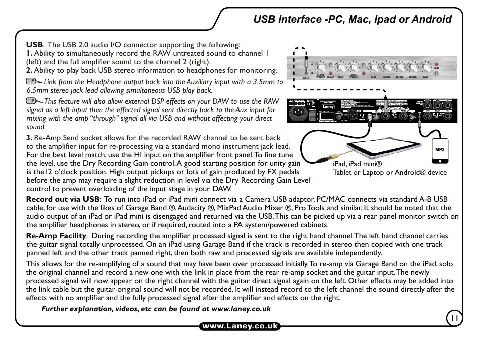 Usb interface -pc, mac, ipad or android, L z b 1 2 3 4 | Laney L5-STUDIO User Manual | Page 11 / 20