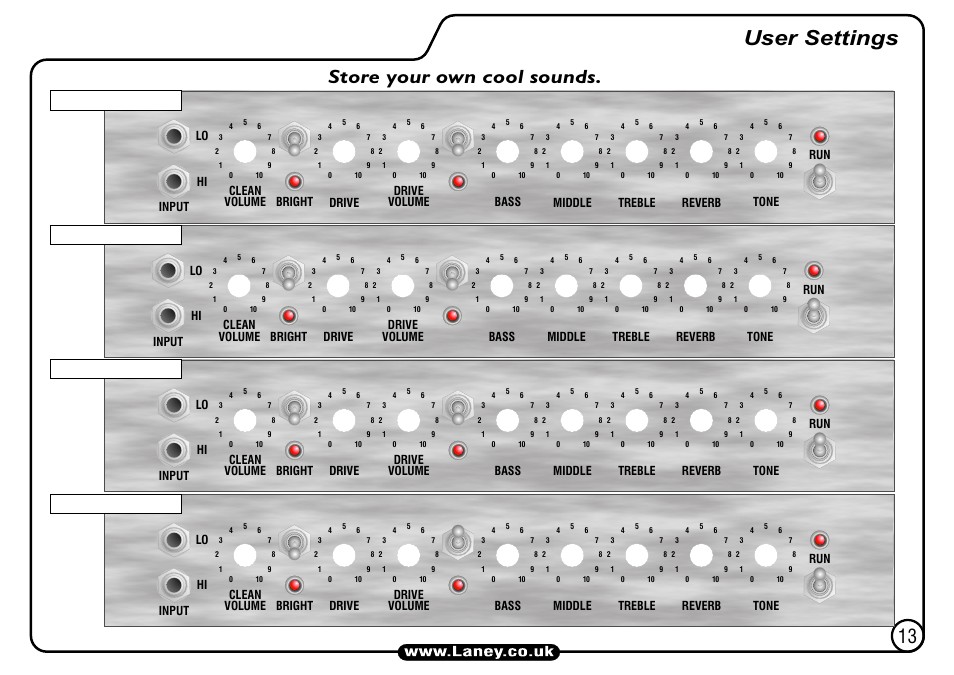 User settings, Store your own cool sounds. 13 | Laney L5-STUDIO User Manual | Page 13 / 20