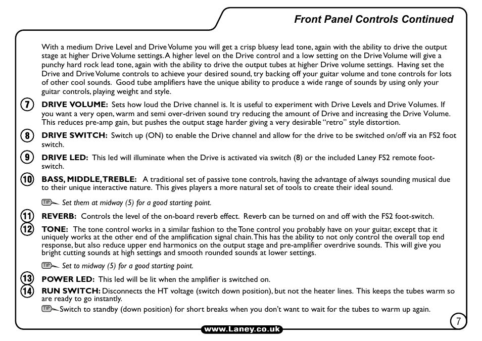 Front panel controls continued | Laney L5-STUDIO User Manual | Page 7 / 20