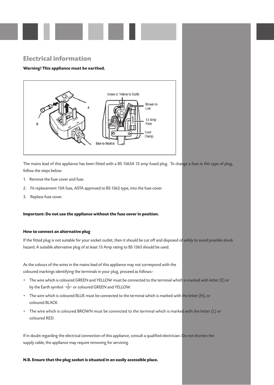 Electrical information | CDA FF180 User Manual | Page 7 / 8