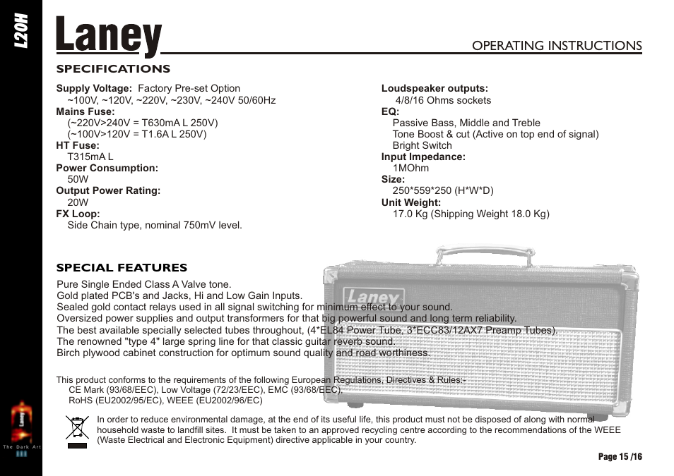 L20h | Laney L20H User Manual | Page 15 / 16