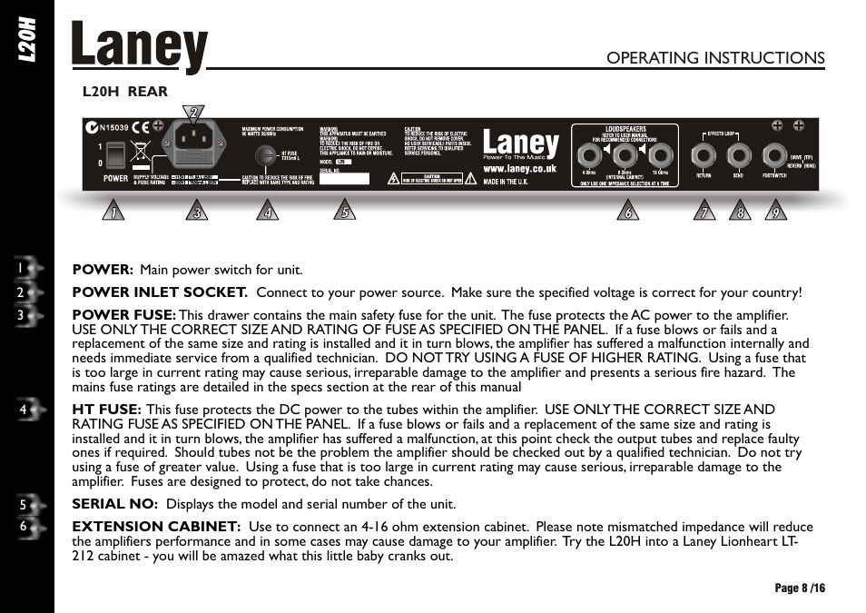 L20h | Laney L20H User Manual | Page 8 / 16