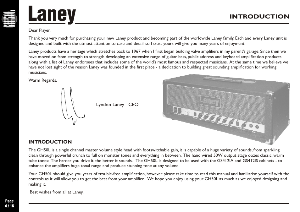Introduction | Laney GH50L User Manual | Page 4 / 16