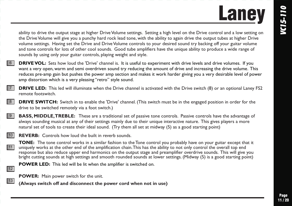 Laney VC15-110 User Manual | Page 11 / 20