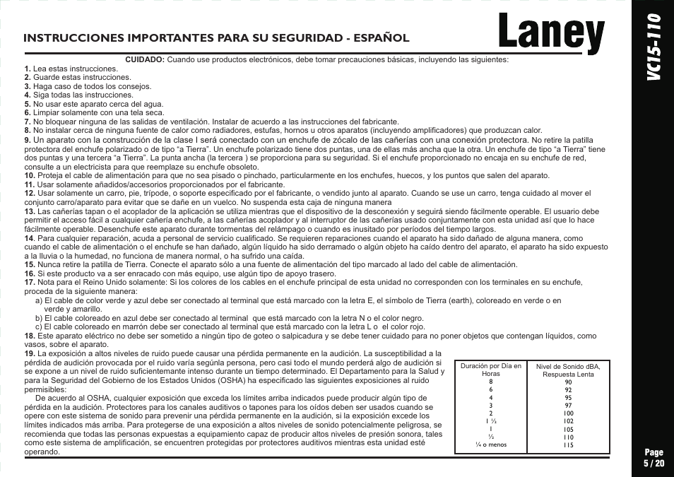 Laney VC15-110 User Manual | Page 5 / 20