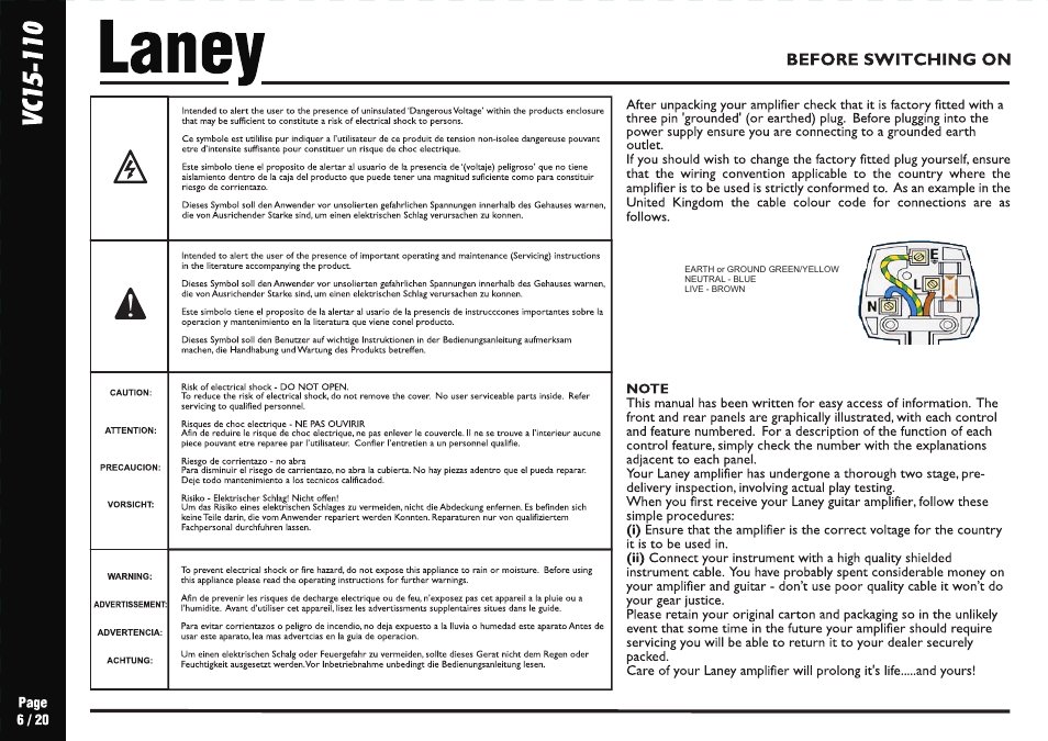 Laney VC15-110 User Manual | Page 6 / 20