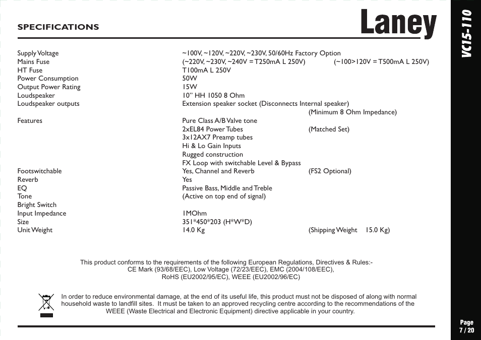 Laney VC15-110 User Manual | Page 7 / 20