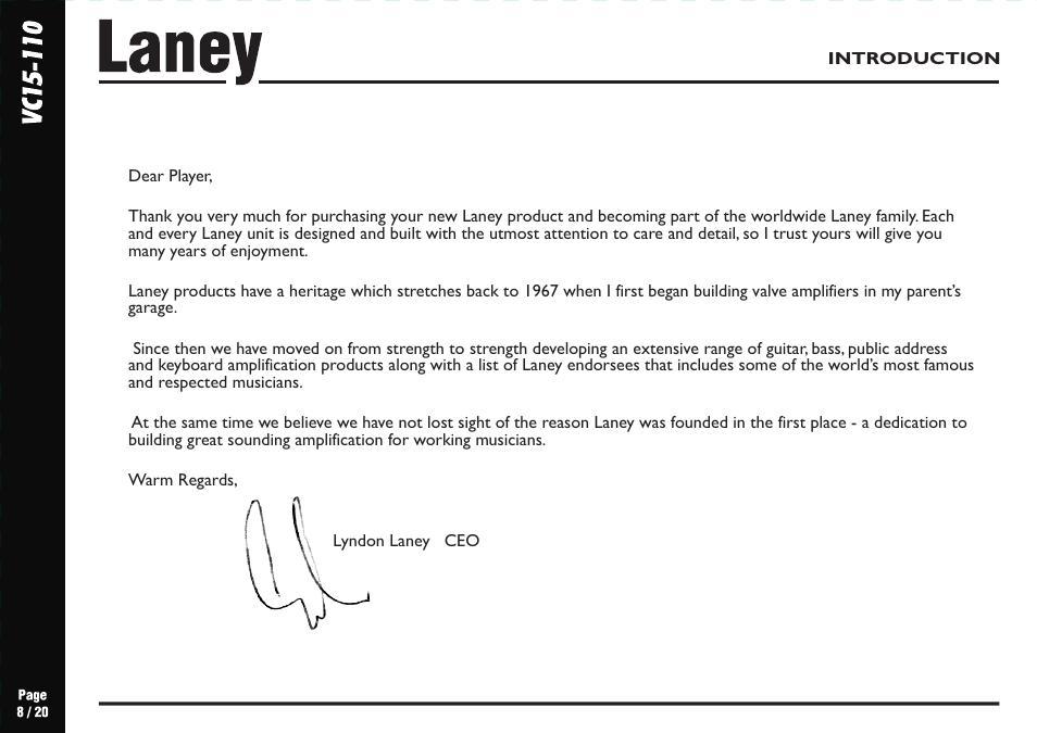 Laney VC15-110 User Manual | Page 8 / 20