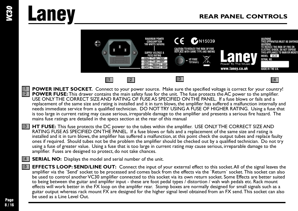 Laney, Cv 30, Vc3 0 | Laney VC30-112 User Manual | Page 8 / 16