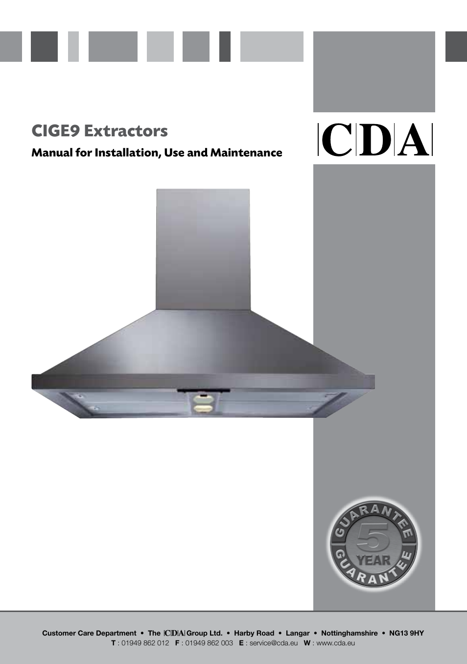 CDA EXTRACTORS CIGE9 User Manual | 12 pages