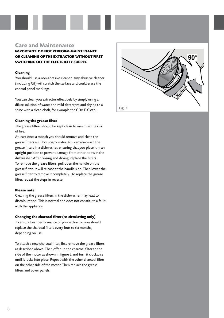 Care and maintenance | CDA EXTRACTORS CIGE9 User Manual | Page 4 / 12
