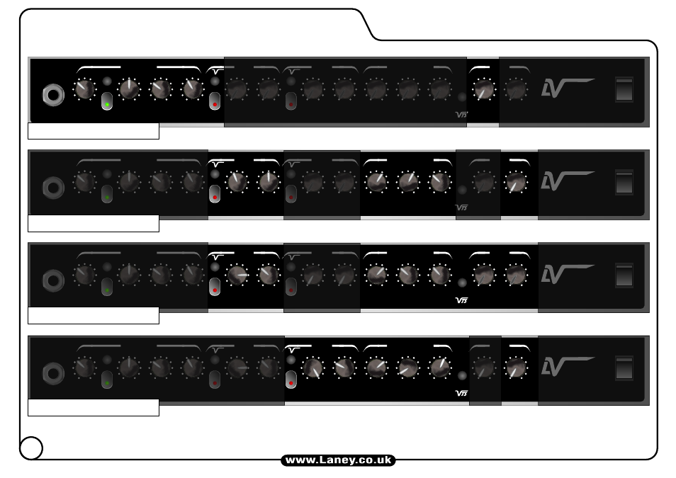 Clean settings, Metal settings blues settings rock settings, On in | On in on in on in, Tube, Fusion tube, Fusion | Laney LV300 User Manual | Page 18 / 20