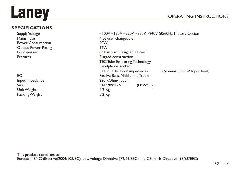 Laney LX12 User Manual | Page 11 / 12