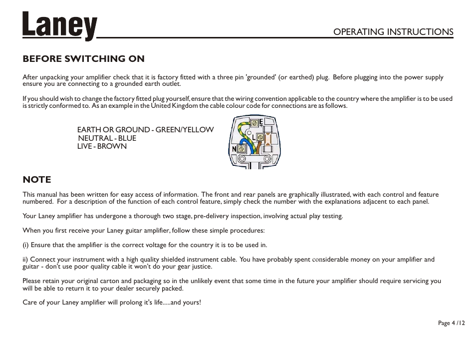 Laney LX12 User Manual | Page 4 / 12