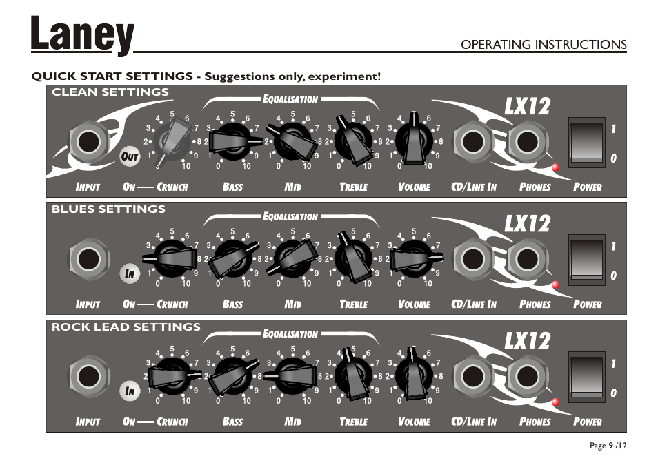 Operating instructions, Sample system block diagram | Laney LX12 User Manual | Page 9 / 12