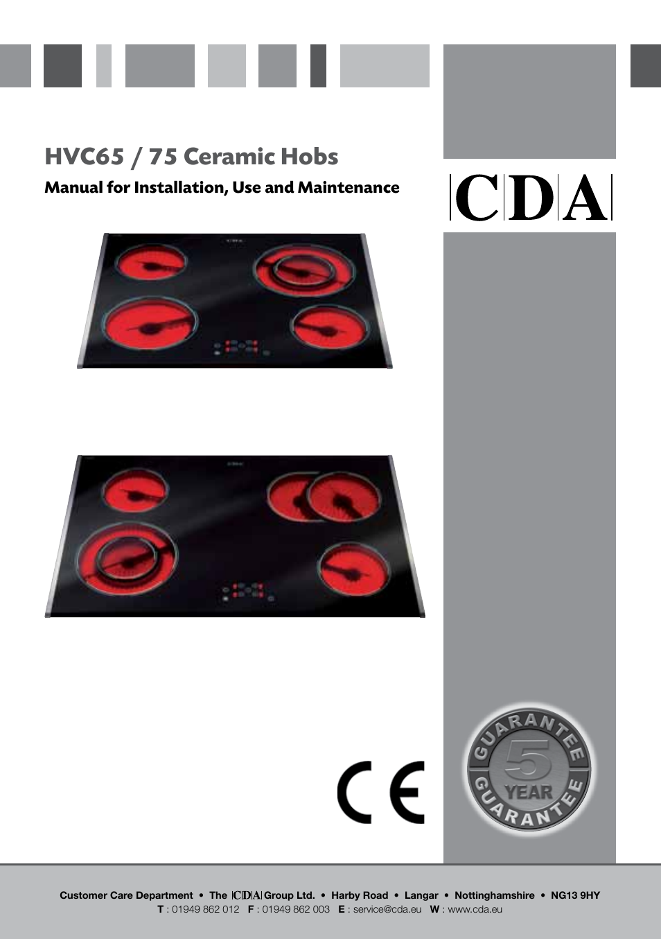 CDA CERAMIC HOBS HVC65 User Manual | 16 pages