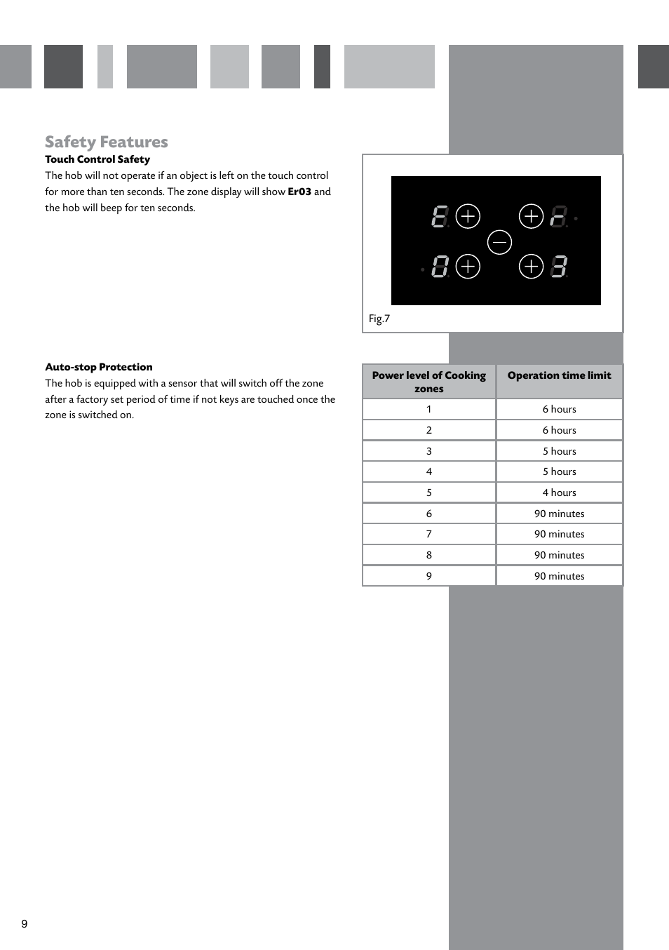 Safety features | CDA CERAMIC HOBS HVC65 User Manual | Page 10 / 16