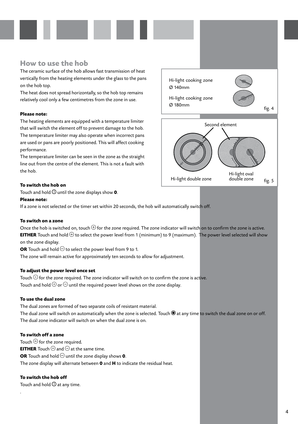 How to use the hob | CDA CERAMIC HOBS HVC65 User Manual | Page 5 / 16