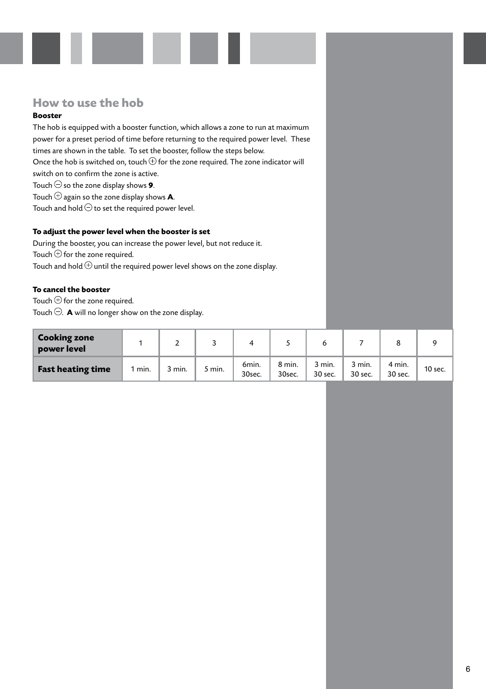 How to use the hob | CDA CERAMIC HOBS HVC65 User Manual | Page 7 / 16