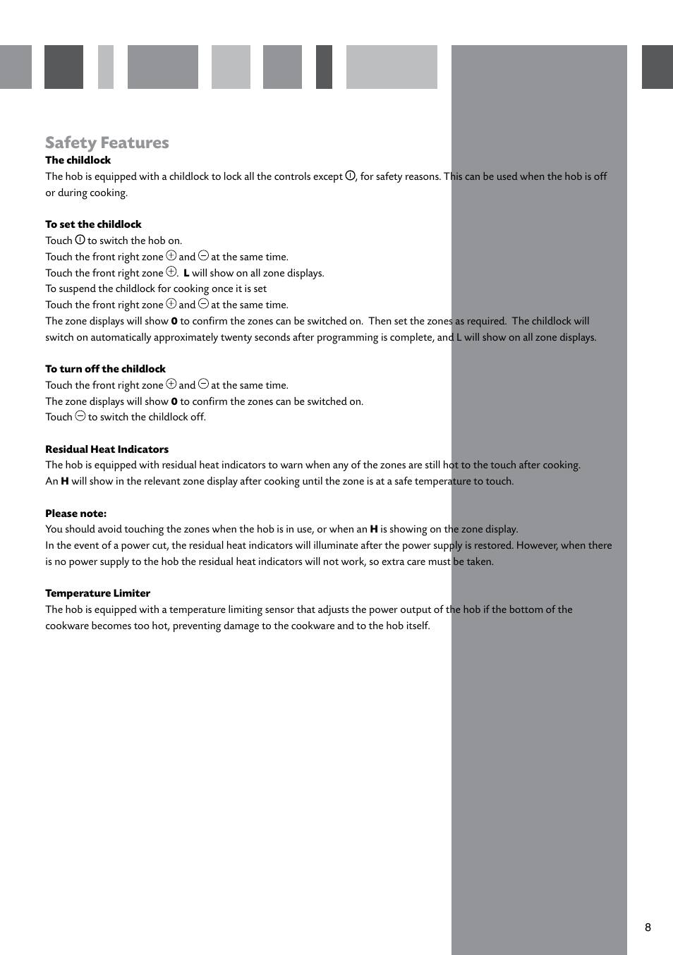 Safety features | CDA CERAMIC HOBS HVC65 User Manual | Page 9 / 16