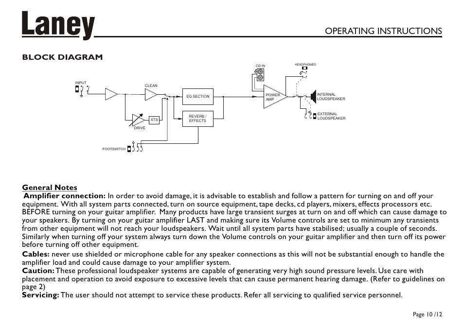 Operating instructions | Laney LX35 User Manual | Page 10 / 12