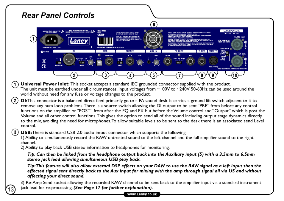 Rear panel controls | Laney NEXUS-SL User Manual | Page 14 / 24